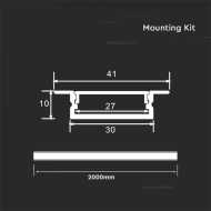 LED Strip Mounting Kit With Diffuser Aluminum 2000*30*10mm Silver Body