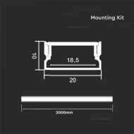 LED Streifen Montageset mit Diffusor, Aluminium, 2000 x 20 x 10 mm, Silberfarbenes Gehäuse