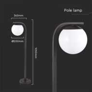 E27 Pole Lamp Holder Opal PC Matt Black Body