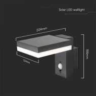 5,5W LED-Solar Wandleuchte SMD mit PIR-Sensor, Quadratisch, IP44, 3000K