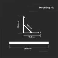 LED-Streifen-Montagesatz mit Diffusor aus Aluminium, 2000 x 15,8 x 15,8 mm, milchige Abdeckung